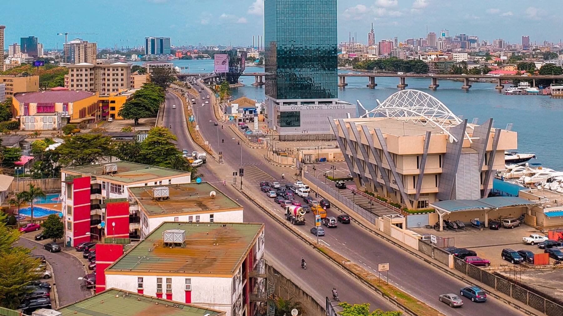 Victoria Island, Lagos, seen across the lagoon
